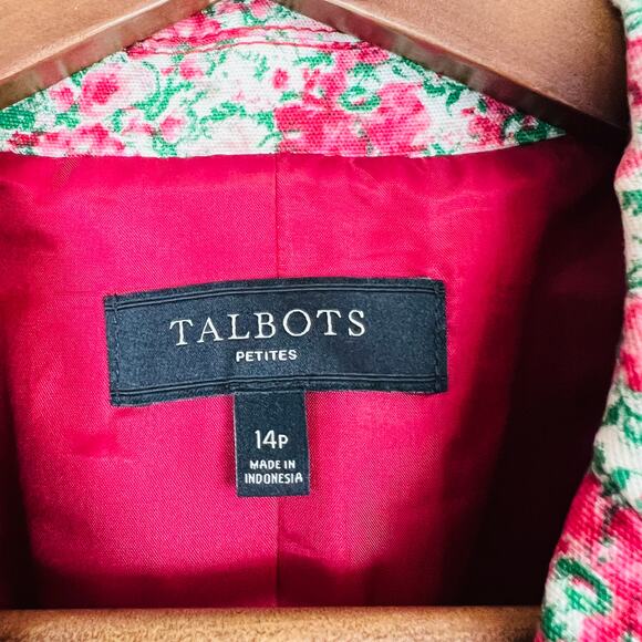 Talbots 2011 Needlepoint Style Floral Blazer Triple Button Pink Red - 14P - Picture 5 of 6